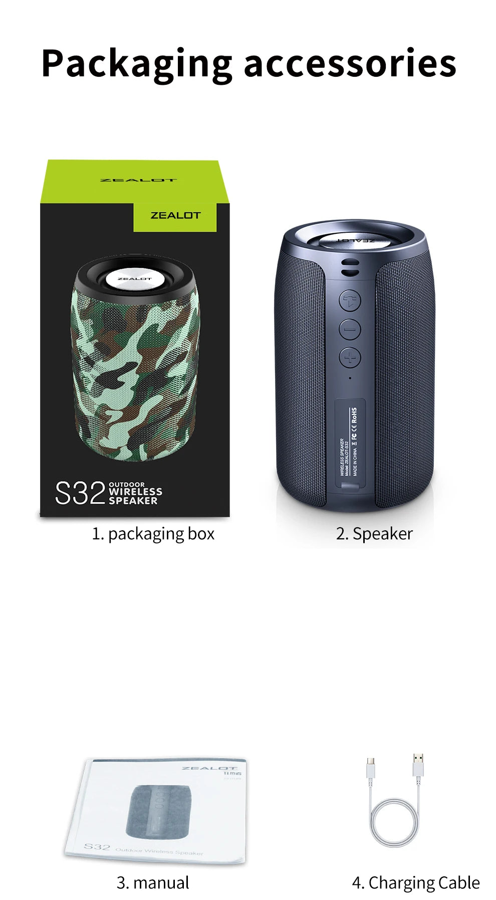 ZEALOT S32 5W Wireless Speakers, Portable Subwoofer Speaker, 1800mAh Battery, 10 Hours Playtime Loud Stereo, Booming Bass.