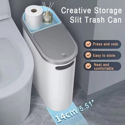 Home Trash Can with Lid Large Capacity Bathroom Garbage Bin Room Creative Press Type Gap Bin Kitchen Plastic Basket Garbage Can