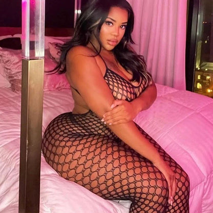 Erotic Mesh Tights Stockings Sexy Lingerie for Women Fishing Net Bodysuit Bra Set See-Through Lace Underwear Transparent Open