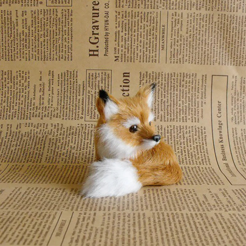 1PC Simulation Fox Ornament Mini Squatting Fox Model Plush Animal Figurine Doll Toy Home Decoration Craft Christmas Party Gift