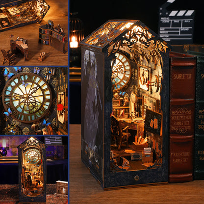 New DIY Book Nook Kit 3D Wooden Bookshelf Miniature Building Kits Home Decor Creative Model for Adults Halloween Christmas Gifts