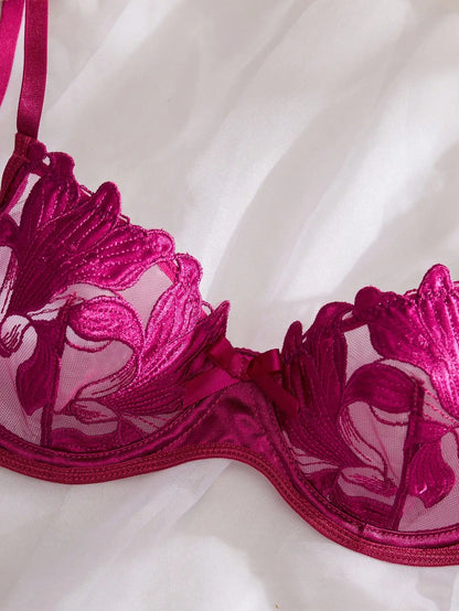 New Transparent Lace Bra Women Sheer Temptation Exotic Sexy Lingerie Set Ladies Embroidery Floral Bras Underwear Sets 2024
