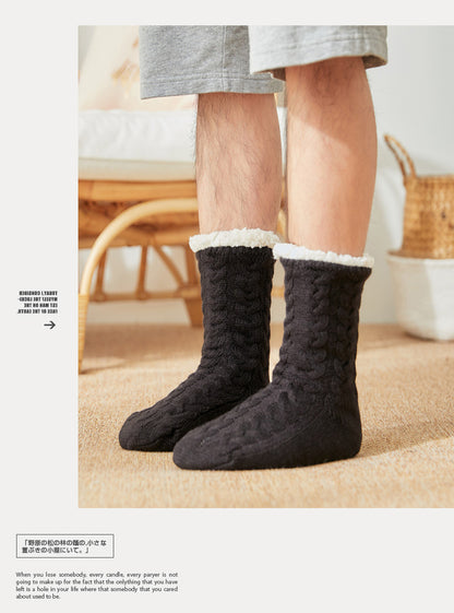 Thermal Socks Mens Winter warm Home Soft Male Cotton Thickened Plus Velvet Sleeping Anti Skid Grip Short Floor Slipper Sock