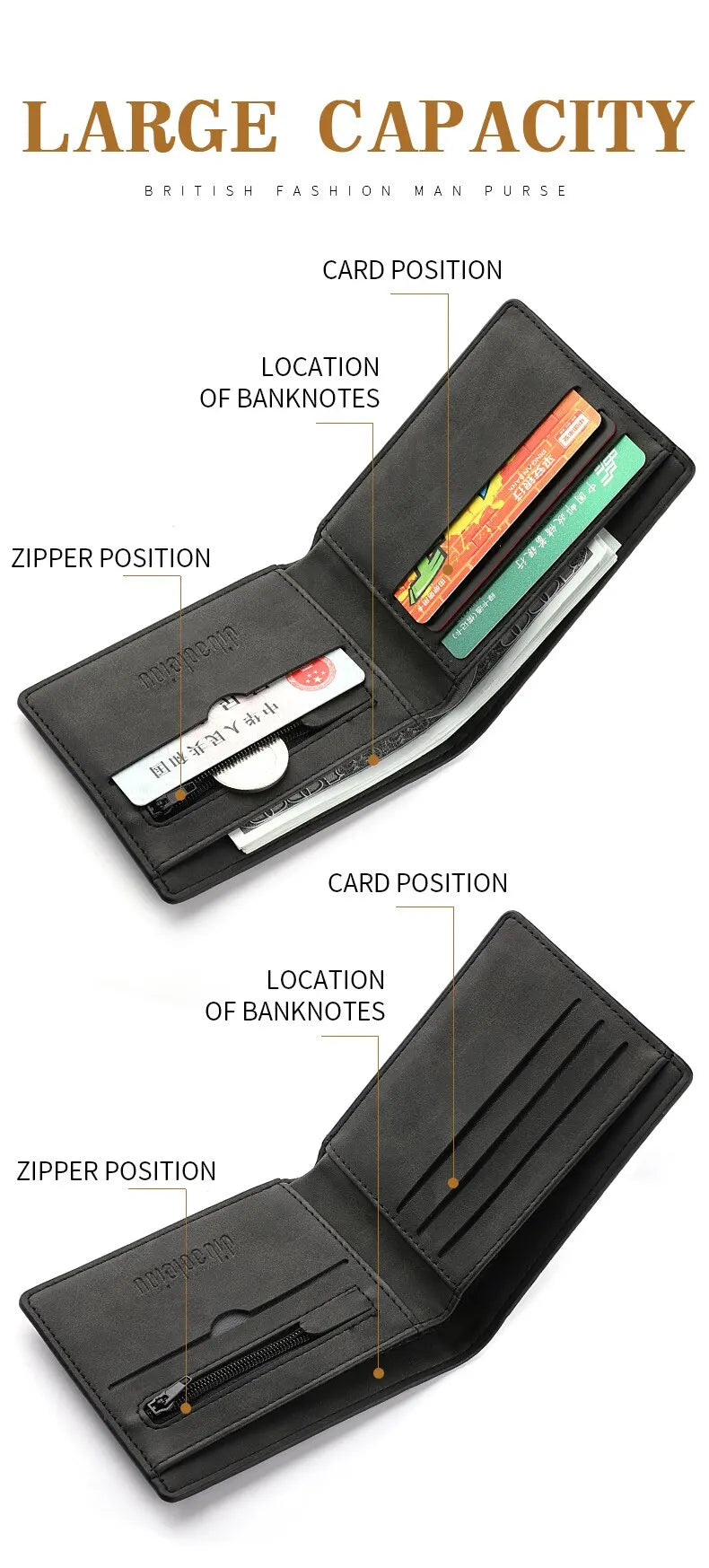 2025 New Wallet Men Short Dollar Clip Zipper Simple Soft Leather Lightweight