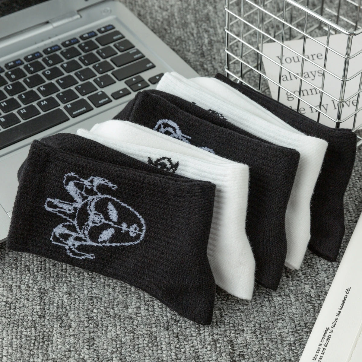 Multipack Men's Crew Socks, Graffiti Goblin, Ghost Face, Clown, Pumpkin Designs, Halloween Gift Recommendation