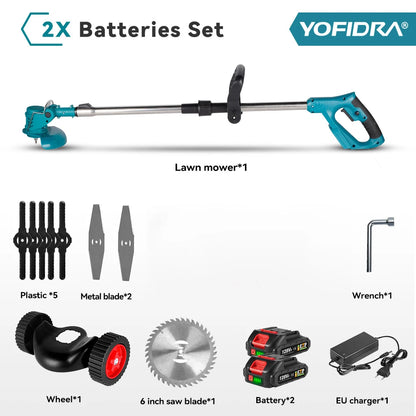 YOFIDRA 100-135cm Electric Lawn Mower Foldable Trimmer Pruning Cutting Garden Power Tool For 21V 18V Battery With 2 Battery