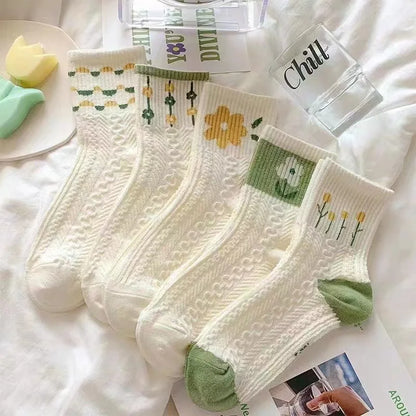 5 Pairs Lolita Japanese Woman Cute White Short Socks Set Girl Spring Summer Sweet Ruffle Lovely Cotton Socks For Women