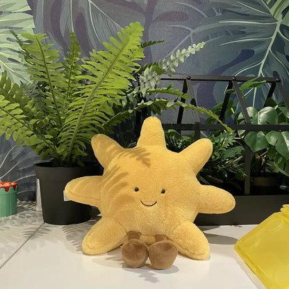 High Quality Smile Face Moon Yellow Sun Plushie Cushion Stuffed Cute Weather Plush Toy for Kid Bedroom Decor Sofa Throw Pillow