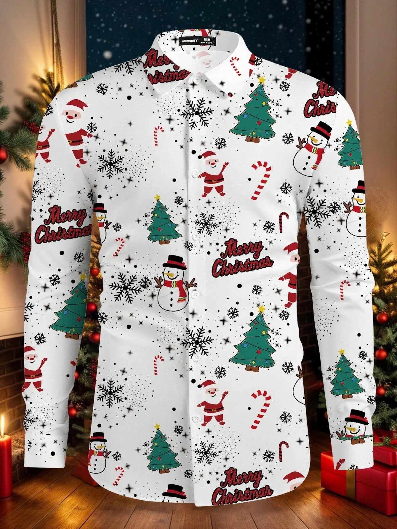 Christmas Festival Theme Men's 3D Printed Formal Shirts Christmas Tree Santa Claus Graphic Long Sleeve Shirt Fashion Men's Shirt