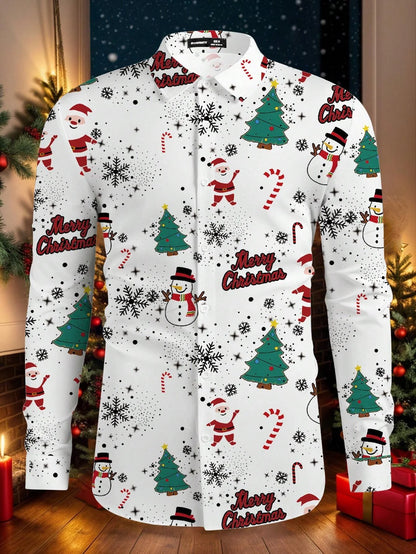 Christmas Festival Theme Men's 3D Printed Formal Shirts Christmas Tree Santa Claus Graphic Long Sleeve Shirt Fashion Men's Shirt