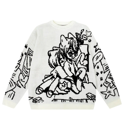 Vintage Cartoon Knitted Women Sweaters Winter Casual Oversize Men Fashion Streetwear Tops Harajuku Pullover Y2k Clothes 90s Goth