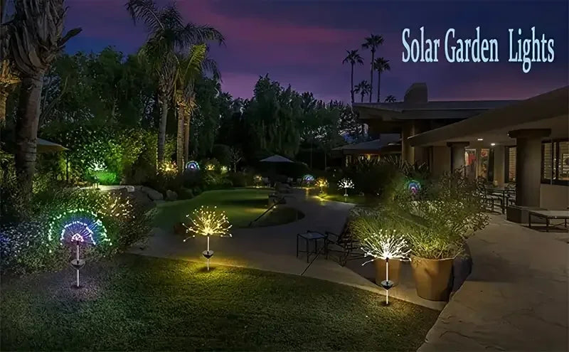 NEW Garedn Solar Fireworks Lights Outdoor Waterproof Solar Garden Lights 8 Lighting Modes with Remote Control Decorations Light