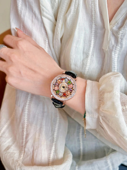 1pc Dazzling And Fashionable Women's Quartz Watch With Colorful Rhinestone Inlay, Featuring An Alluring Rotatable Dial, Durable