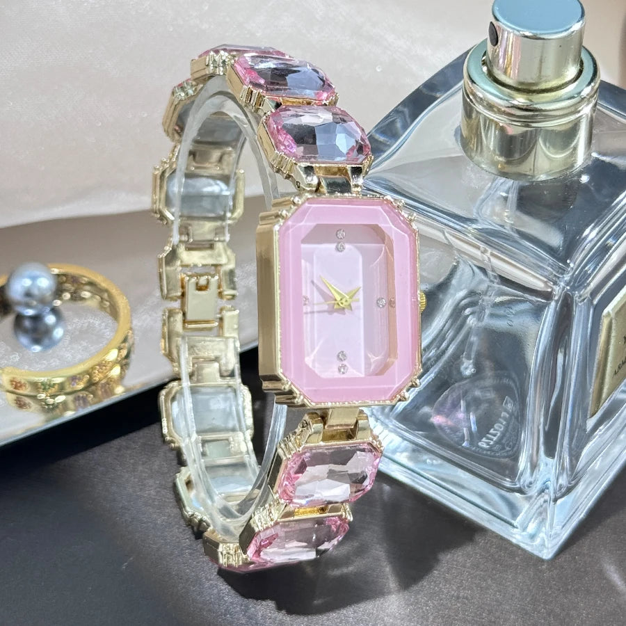 women's large section rhinestone chain rectangular color case rhinestone dial fashion European and American style ladies watch