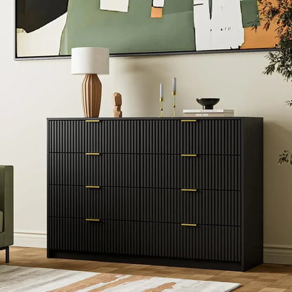 55" Wide Dresser Bedroom, Fluted 8-Drawer Double Dresser with Gold Handles, Modern Tall Chest of Drawers for Bedroom, Dressers