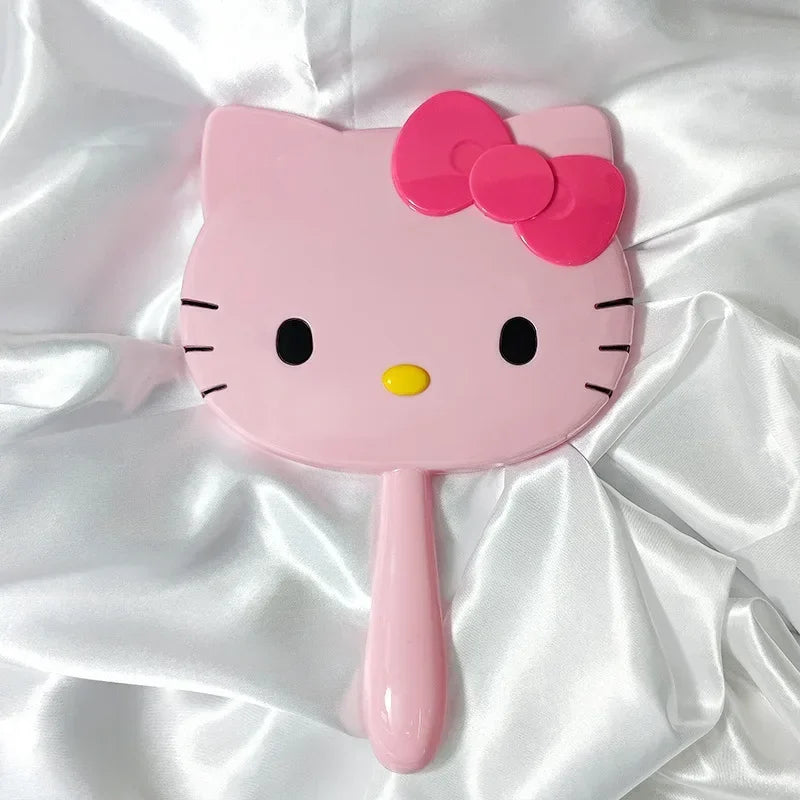 Cartoon Sanrio Hello Kitty Handheld Makeup Mirror Kawaii Kt Cat Handle Make Up Mirrors Girl Birthday Gift
