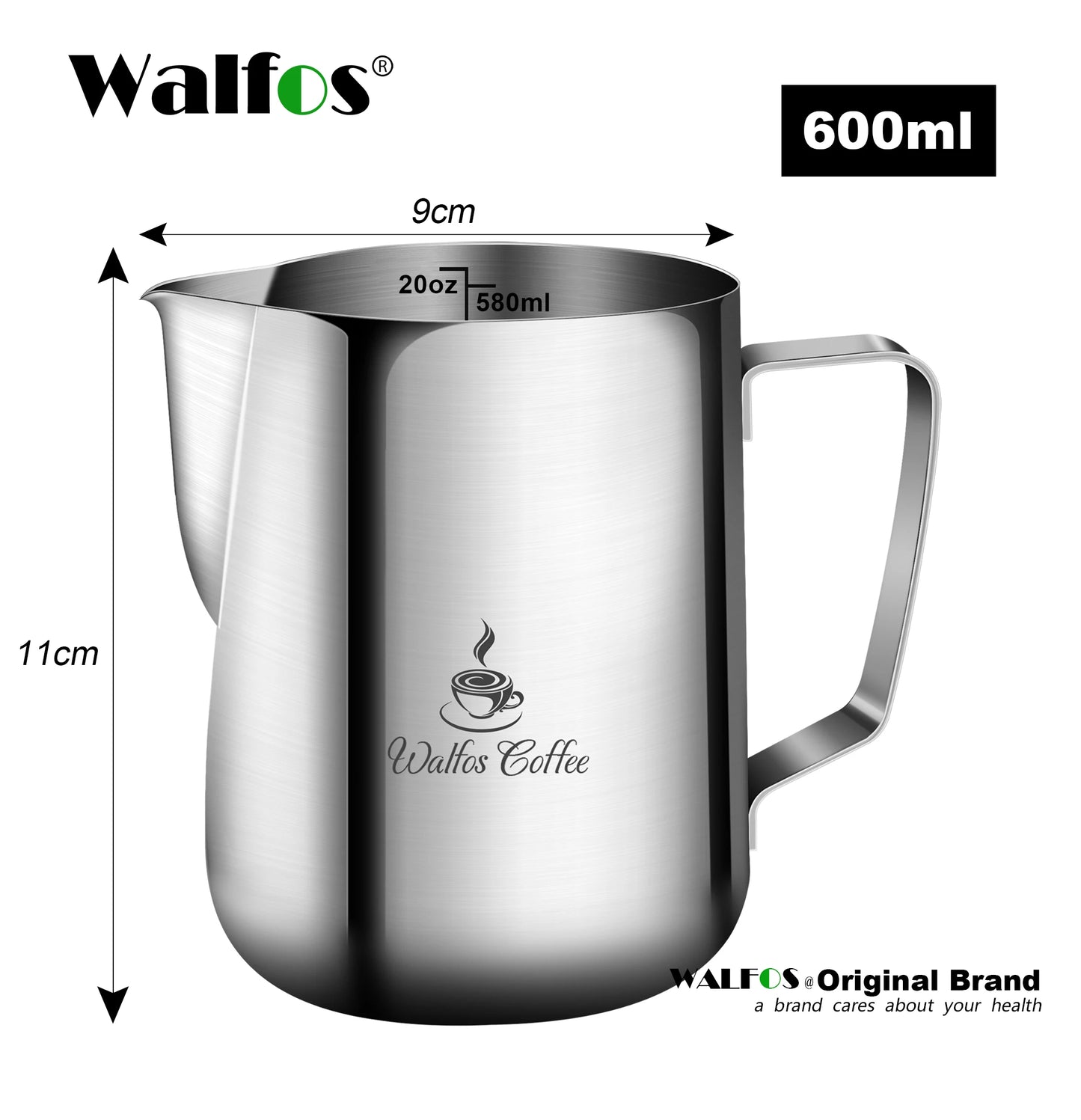 WALFOS Style Espresso Coffee Milk Mugs Cup Pots Jug Handle Craft Coffee Garland Cup Latte Jug Thickened Stainless Steel