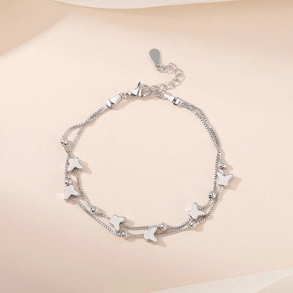VENTFILLE 925 Sterling Silver Diamond-Studded Butterfly Bracelet Women's Fashion Temperament Flower Adjustable Bracelet