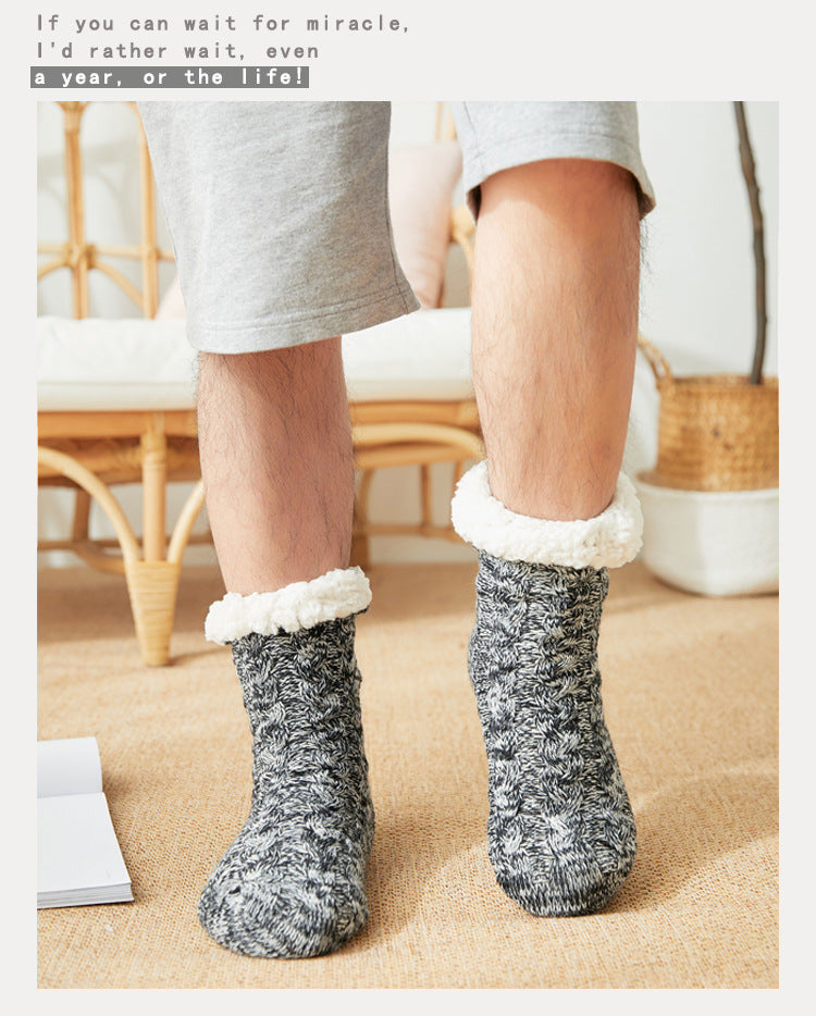 Thermal Socks Mens Winter warm Home Soft Male Cotton Thickened Plus Velvet Sleeping Anti Skid Grip Short Floor Slipper Sock