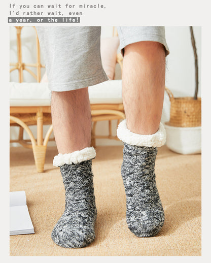 Thermal Socks Mens Winter warm Home Soft Male Cotton Thickened Plus Velvet Sleeping Anti Skid Grip Short Floor Slipper Sock