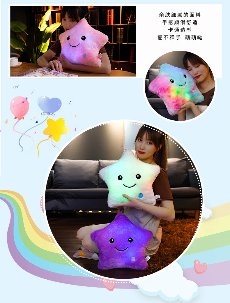 24*22cm Creative Toy Luminous Star Pillow Stuffed Plush Glowing Colorful Stars Cushion Led Light Toys Gift For Kids Children