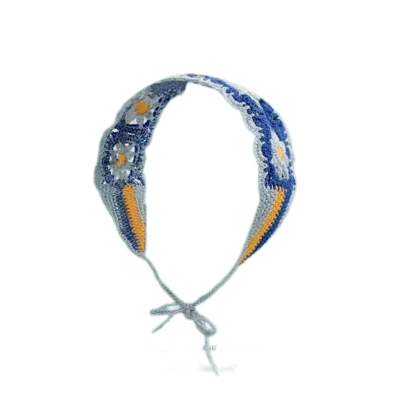 Cartoon Crochet Mushroom Hair Bands Vintage Fashion Hair Scarf For Women Flower Knit Holiday Headband Headwrap Hair Accessories