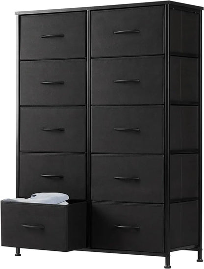 Dresser for Bedroom, Tall Storage Drawers, Fabric Storage Tower with 10 Drawers, Chest of Drawers with Fabric Bins, Sturdy Metal