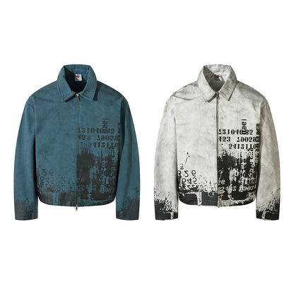 Streetwear Washed Painted Autumn Windbreaker Jackets Mens and Women Turn Down Collar Baggy Clothes Oversized Loose Outwear Coats