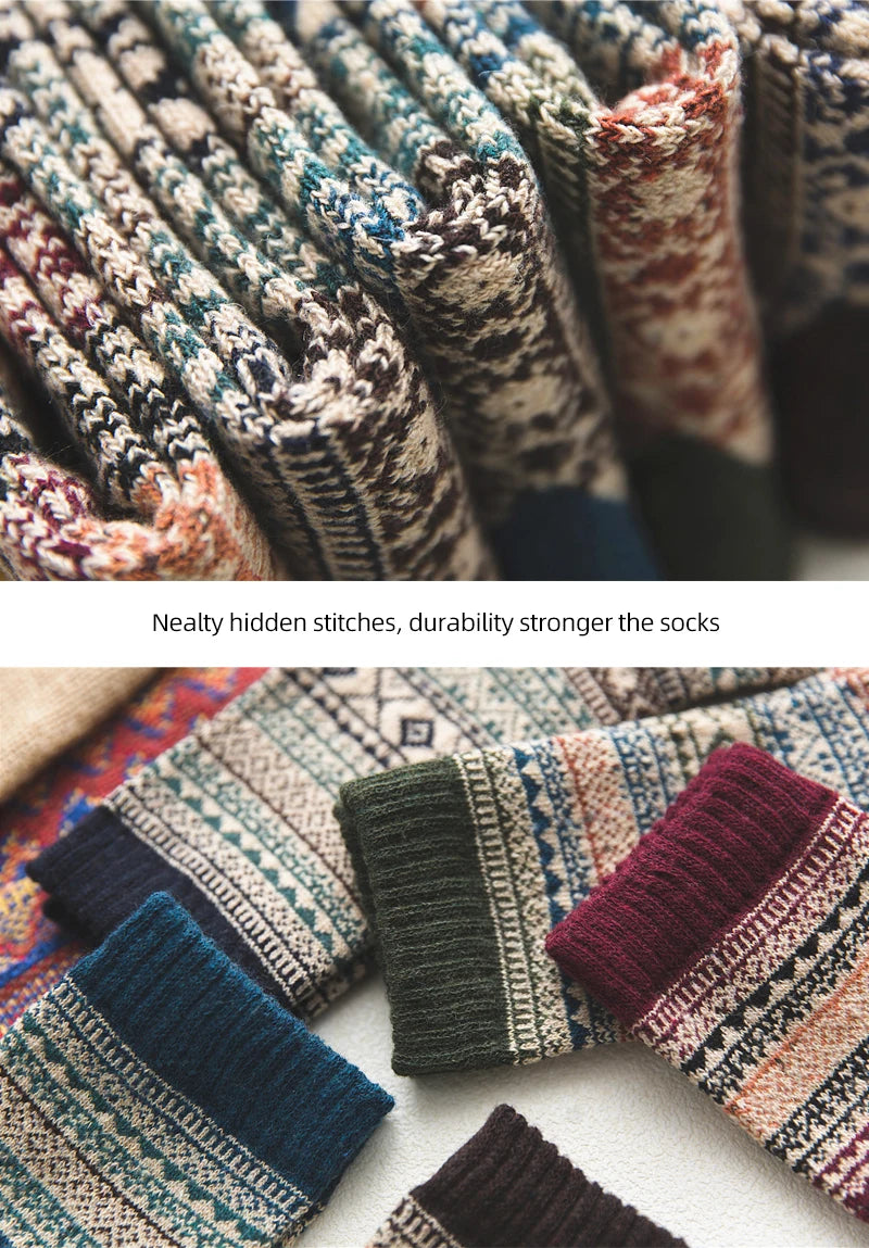 HSS Brand 5 Pairs Winter Men's Socks Thicken Sheep's Wool Socks Warm Men Retro Style Colorful Fashion Man Socks For Snow boots