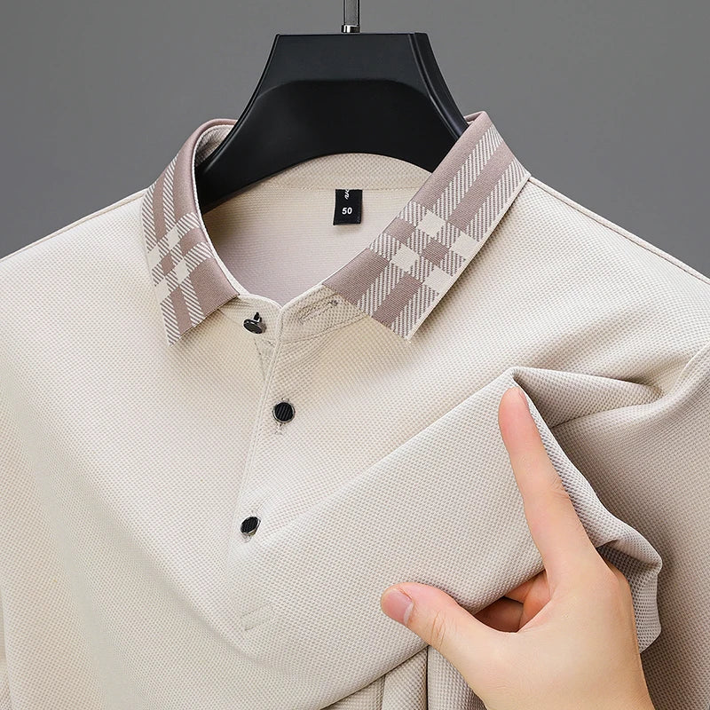 Light luxury brand polo shirt long sleeved spring and autumn new style comfortable and breathable casual striped lapel T-shirt