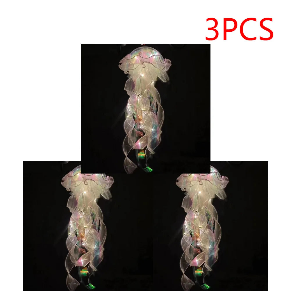 5PCS Jellyfish Bedroom Night Light Lamp Button Battery Hanging Atmosphere Decoration Lamp with Ribbon&Bead for Girl Bedroom 2024