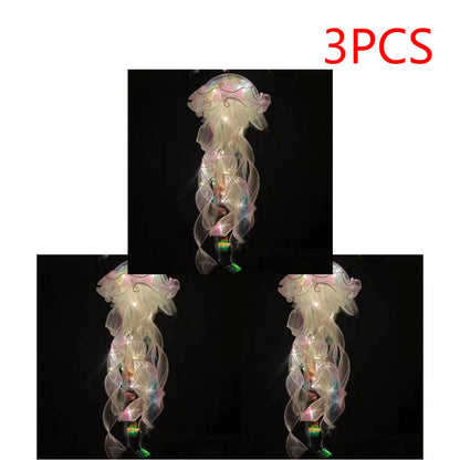 5PCS Jellyfish Bedroom Night Light Lamp Button Battery Hanging Atmosphere Decoration Lamp with Ribbon&Bead for Girl Bedroom 2024