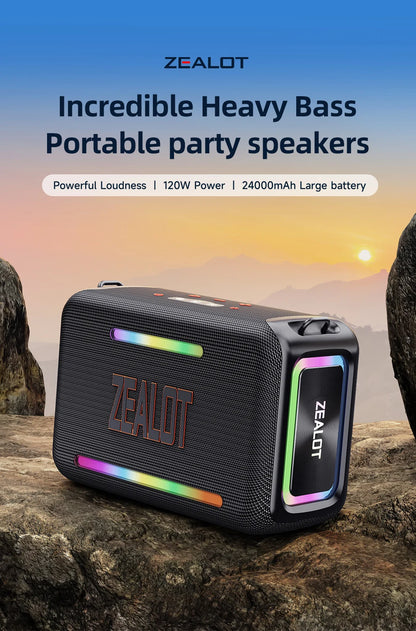 ZEALOT-S95 Waterproof Portable Bluetooth Speaker, Wireless Outdoor Boombox, SubwooferTriple Passive Radiators, Deep Bass,120W