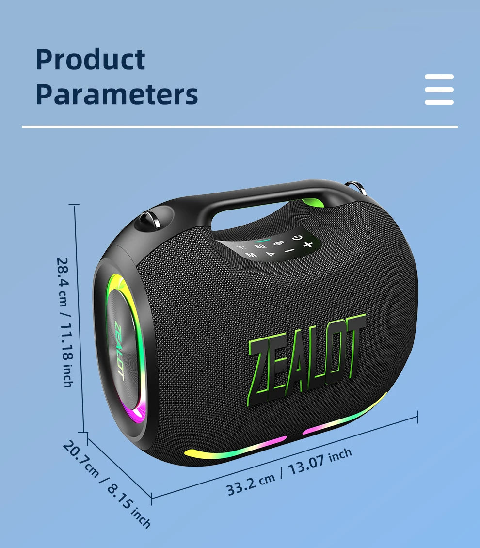ZEALOT-ZE01 120W Big Power Wireless TWS Subwoofer Bluetooth Speaker High Volume Waterproof Portable Mobile Power HIFI Sound Qual