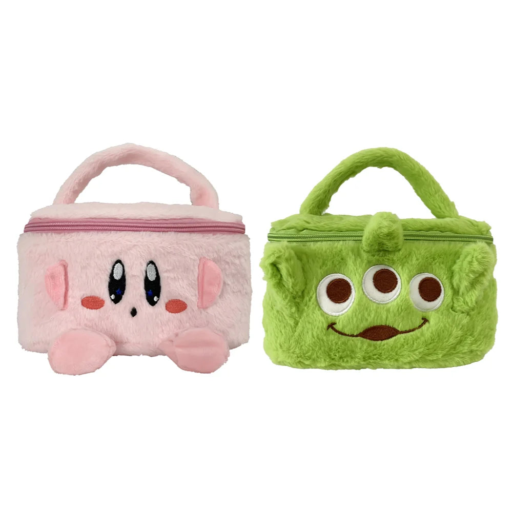 Cartoon Japanese Anime Soft Plush Makeup Pouch Lovely Design Fluffy Cosmetic Bag Portable Travel Zipper Furry Storage Handbags