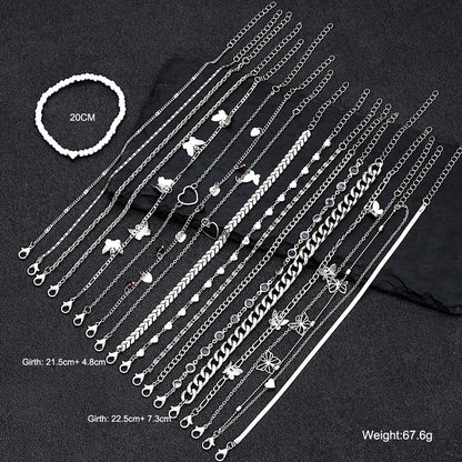 20 Pcs/Set Fashion Metal Butterfly Heart Pendant Anklets Set Bohemia Vintage Pearl Foot Bracelet Beach Woman Jewelry Gifts 2024