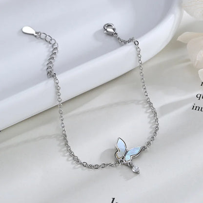 VENTFILLE 925 Sterling Silver Diamond-Studded Butterfly Bracelet Women's Fashion Temperament Flower Adjustable Bracelet