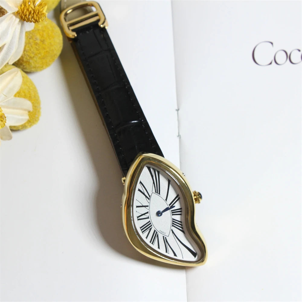 Medieval alien watches melt and twist y2k alien ladies and men Leather strap fashion advanced ins niche design quartz watch