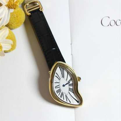 Medieval alien watches melt and twist y2k alien ladies and men Leather strap fashion advanced ins niche design quartz watch