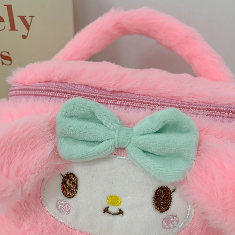 Cartoon Japanese Anime Soft Plush Makeup Pouch Lovely Design Fluffy Cosmetic Bag Portable Travel Zipper Furry Storage Handbags