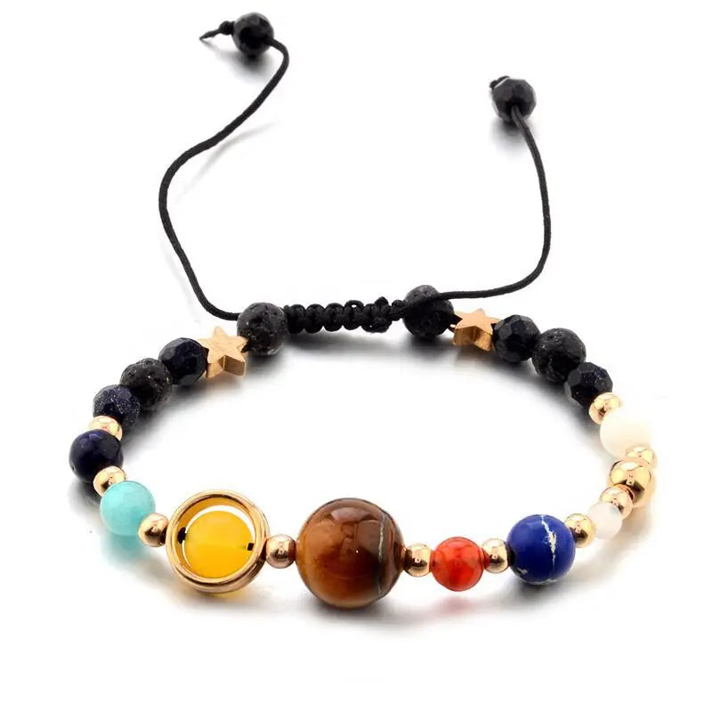 Cosmic Galaxy Solar System Bracelet for Women Men Natural Stone Star Beads Nine Planet Bracelet Adjustable Bangle Couple Jewelry