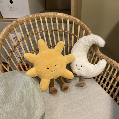 High Quality Smile Face Moon Yellow Sun Plushie Cushion Stuffed Cute Weather Plush Toy for Kid Bedroom Decor Sofa Throw Pillow