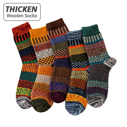 HSS Brand 5 Pairs Winter Men's Socks Thicken Sheep's Wool Socks Warm Men Retro Style Colorful Fashion Man Socks For Snow boots
