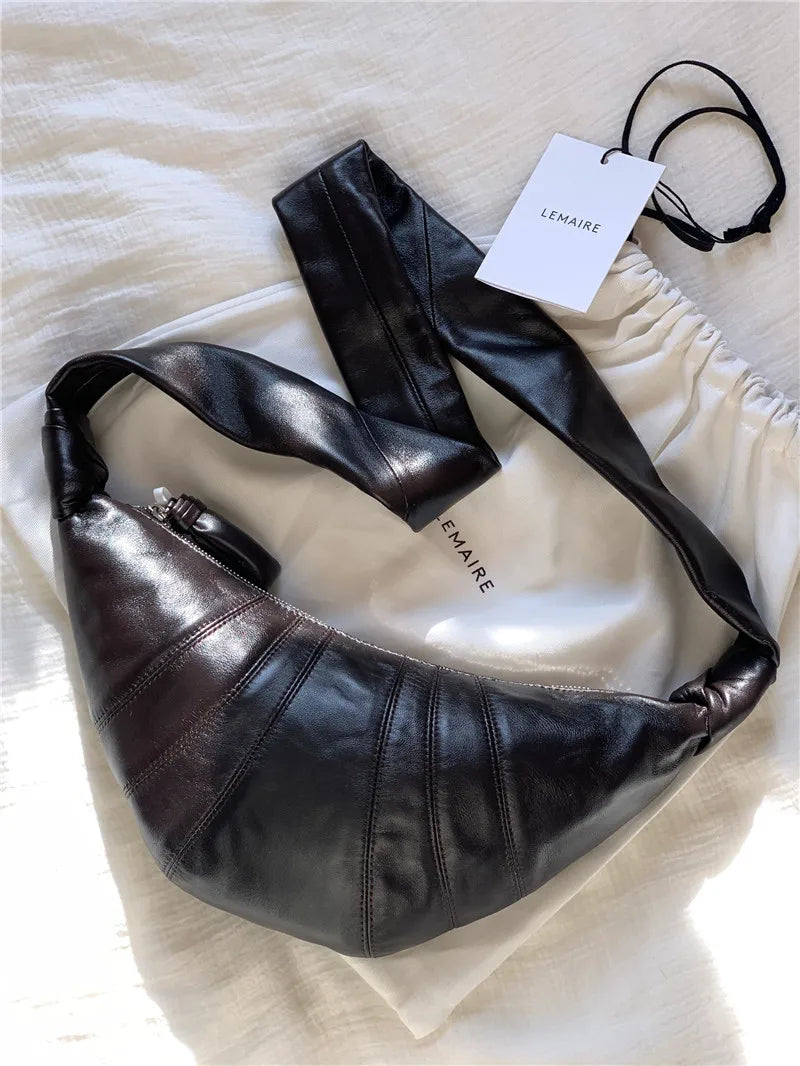 Luxury Brand Lambskin Croissant Bag Genuine Leather Croissant Bag Trendy Must-have Shoulder Crossbody Bag Couple Style