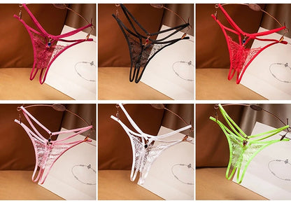 Poblador Sexy Lingerie Women's Panties Lace G-strings Crotch Opening Thongs Temptation Erotic Women Underwear See-Through Pantys