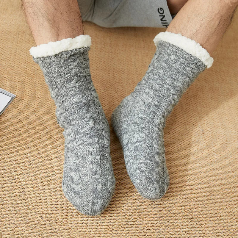 Thermal Socks Mens Winter warm Home Soft Male Cotton Thickened Plus Velvet Sleeping Anti Skid Grip Short Floor Slipper Sock
