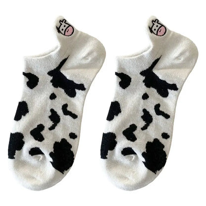 5 Pairs Funny Cow Print Socks Cute Fashion Cartoon Low Cut Ankle Socks For Women And Men