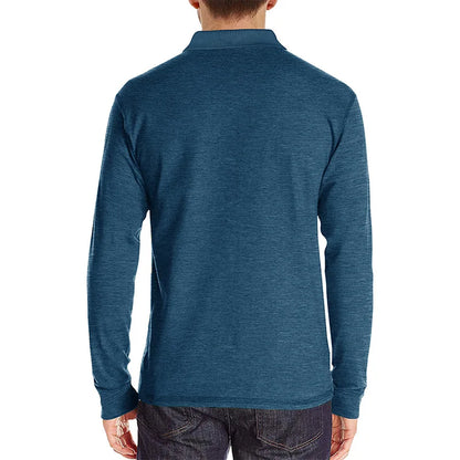 Spring Trend Men's Long Sleeve Casual Tshirt Solid Lapel Button Up Pullover Tops Autumn Turn Down Collar Bottoming Polo Shirt
