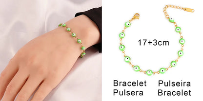 316L Stainless Steel Enamel Turkish Evil Eye Bracelets For Women Colorful Evil Eye Charm Bracelets Female Jewelry Gift