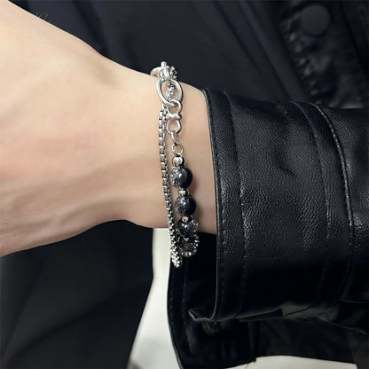 ZAKOL Trendy Ball Crystal Beaded Chain Bracelets For Women Men Black Link Metal Bangles Strand Wristlet Jewelry Gifts Festival